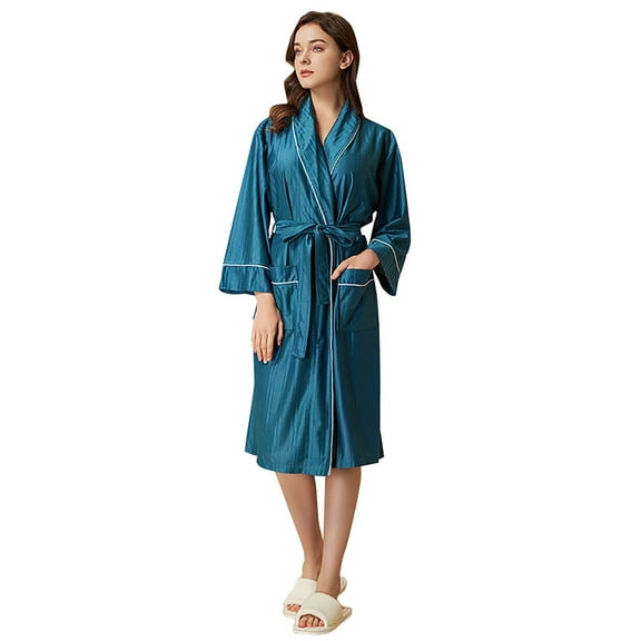 CAIXIA Plush Robes For Women Elegant Medium Length Autumn Bathrobe for Women Cozy Casual Solid Color Robe Pajamas Wear