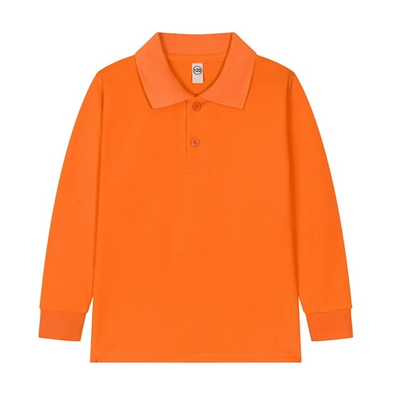 CAIXIA Polo Shirts For Boys School Uniform Kids Boys Girls Long Sleeve Solid Color Shirt Button Closure Comfortable & Soft Fabric,Orange