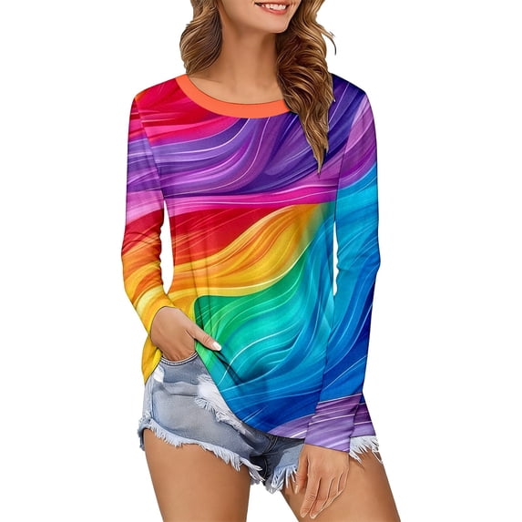 CAIXIA Pride Shirt for Women Equality T-Shirts Rainbow Graphic Long Sleeves LGBTQ Pride Month Tee Tops,06-Multicolour