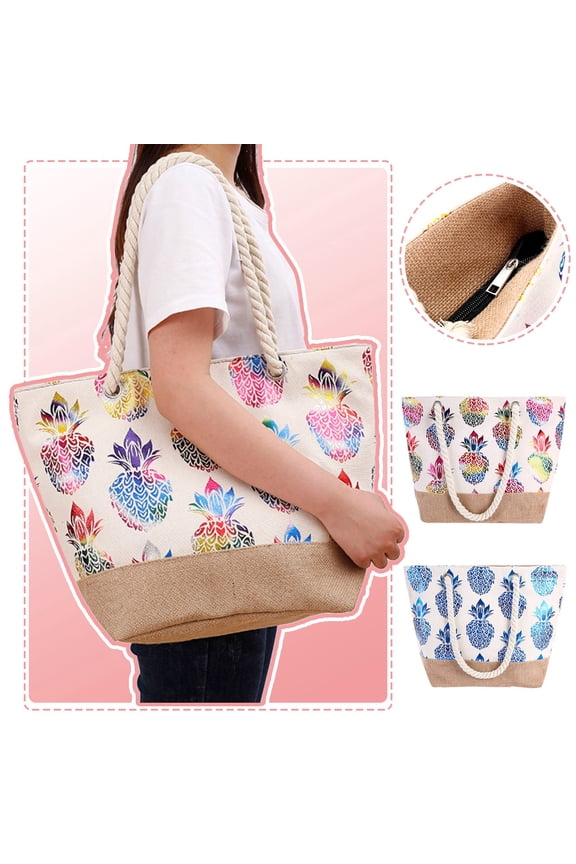 Purses For Women Crossbody Bag Womens Metallic Pineapple Print Rope Canvas Shoulder Bag, Summer Beach Casual Daily Hand Purse