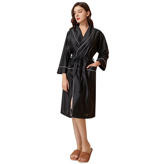 CAIXIA Robes For Women Satin Elegant Medium Length Autumn Bathrobe for Women Cozy Casual Solid Color Robe Pajamas Wear