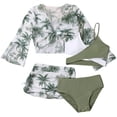thumbnail image 1 of Ruffle Girls Swimsuits 3 Pieces Quick Dry Bathing Suit Adjustable Strap Tropical Print Bikini Sets for Girls Modest Ruched Cutout Tankini Beach Swimwear with Skirt, 1 of 5