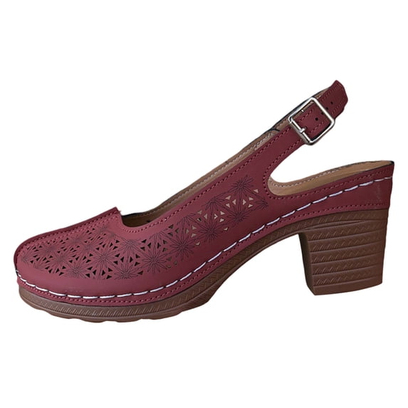 CAIXIA Sandals For Women Women Summer Casual Sandals with Buckle Strap Comfortable Square Heel Open Toe Beach Footwear,Wine