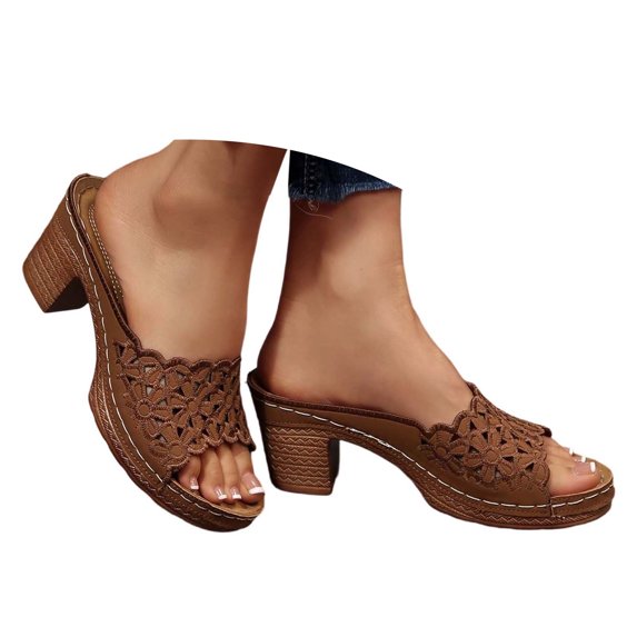 CAIXIA Sandals Women Women's Summer Platform Slide Sandals with High Heel Open Toe Casual Comfort Outdoor Footwear,Brown