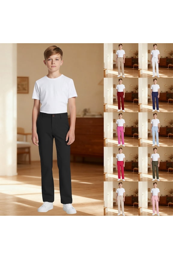 School Uniform for Boys Girls High Stretchy Dress Pants Fashion Straight Fit Twill Chino Pant Stretch Flat Front Golf Pants Trousers School Trousers with Pockets