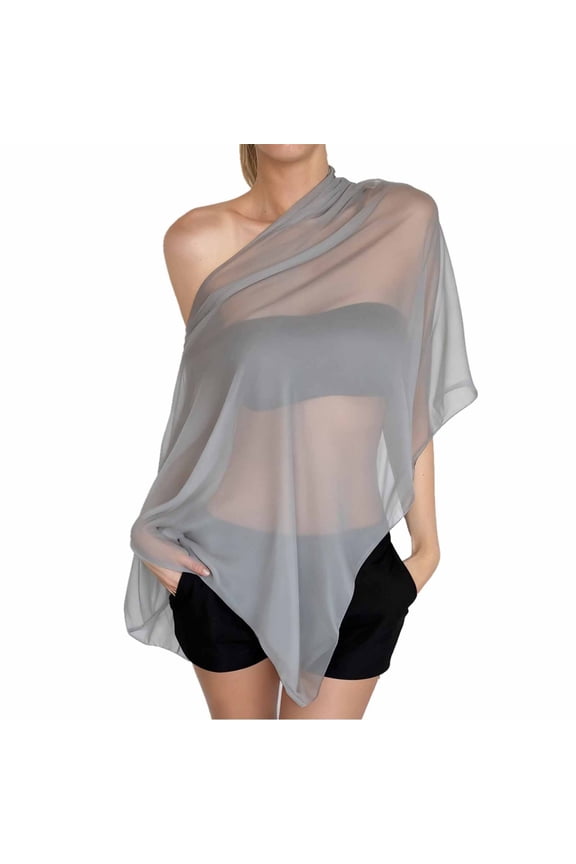 Shawls And Wraps For Evening Dresses Chiffon Shawl Capelet Batwing Sleeves Elegant Evening Wedding Shawl Wrap Sheer Mesh Asymmetric Hem Formal Cover Up