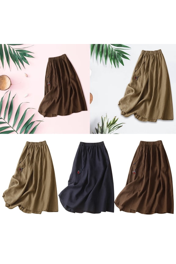 CAIXIA Skirts for Women Midi Length Elastic Waist Trendy Floral Stretchy Women's Flowy Handkerchief Hemline Midi Skirt