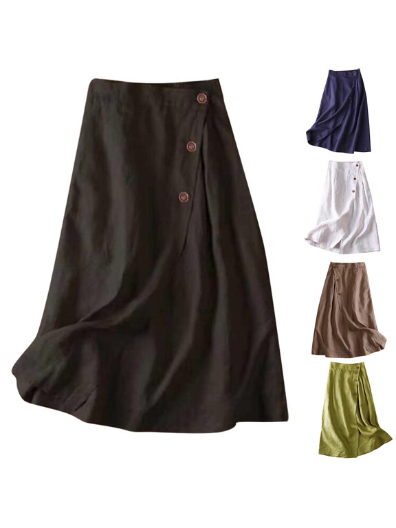 CAIXIA Skirts for Women Midi Length White A-Line Solid Color Stretchable Fabric Women's Flowy Handkerchief Hemline Midi Skirt
