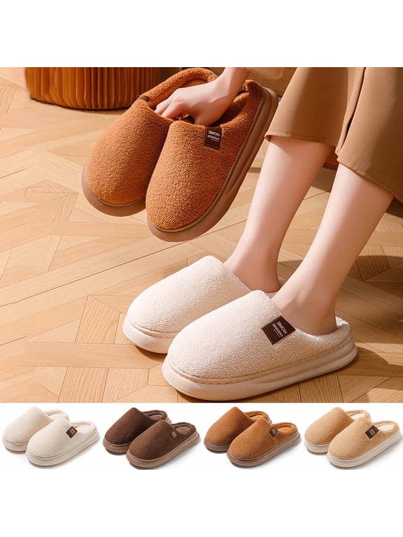 Slipper for Women Men Memory Foam Arch Support Wide Widths Winter Warm Lined Non- Rubber Sole Embroidery Soft Comfy Warm House Shoes for Indoor Wedding Gifts
