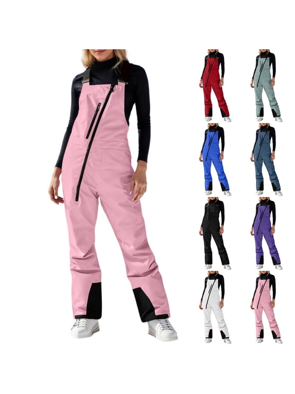 Snow Pants for Women Winter One Piece Ski Bibs Overalls Waterproof Adjustable Shoulder Strap Insulated Snowsuit,Purple