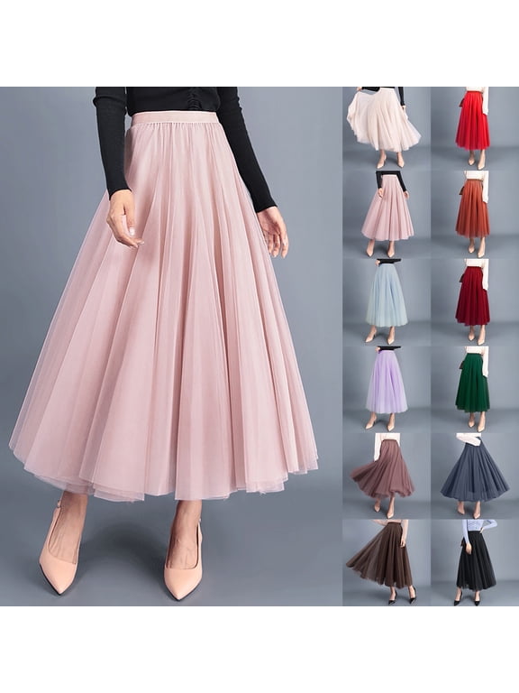 CAIXIA Spring Skirts for Women Trendy Polka Dot Soft & Breathable Women's Flowy Handkerchief Hemline Midi Skirt