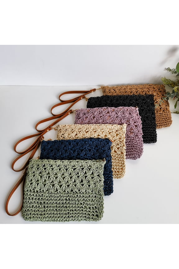 Straw Clutch Purse for Women Summer Beach Straw Handbag Vacation Woven Envelope Bag