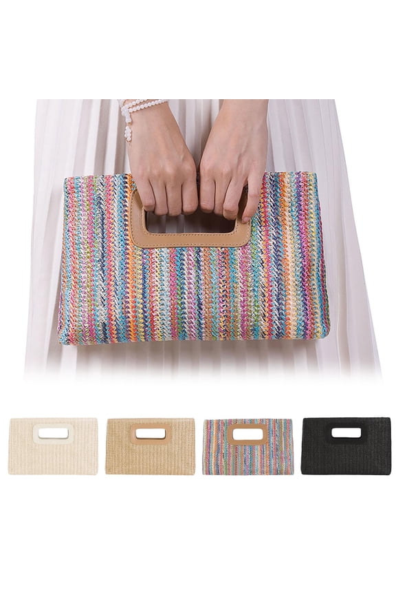 Straw Woven Envelope Clutch Purse Top Handle Crossbody Handbag Rattan Tote Bag For Summer Travel Beach