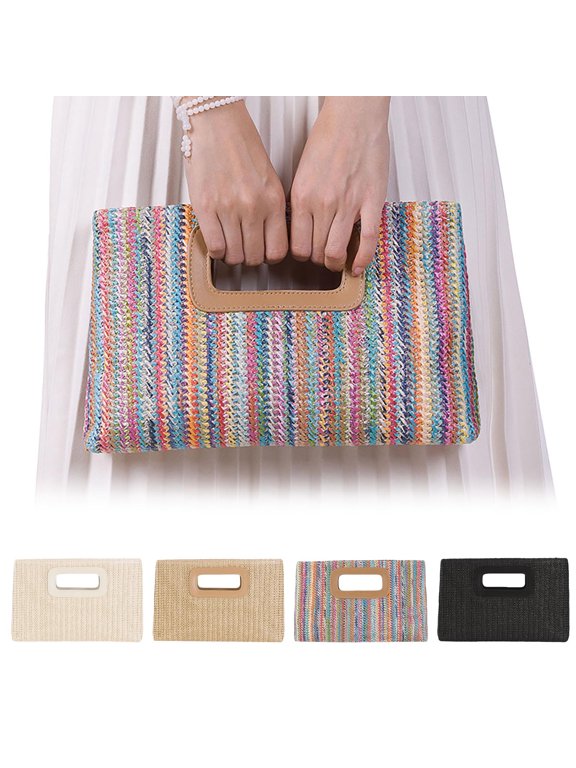 Straw Woven Envelope Clutch Purse Top Handle Crossbody Handbag Rattan Tote Bag For Summer Travel Beach