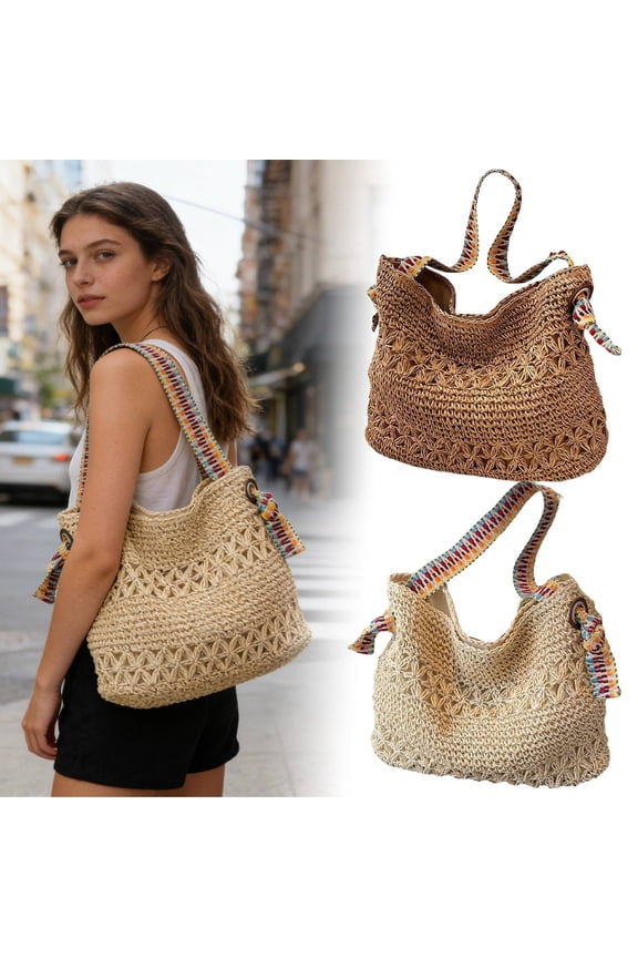 Summer Large Capacity Woven Shoulder Bag Casual Boho Tote Purse For Beach Daily Outings