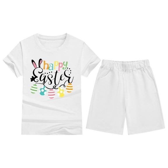 CAIXIA Summer Outfits For Girl 2 Piecegirls 2-Piece Outfit Set Easter Holiday Printed Short Sleeve T-Shirt and Shorts Pajama Set for Kids,11-12 Years