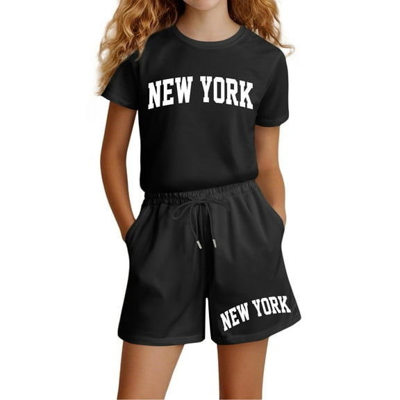 CAIXIA Summer Outfits For Girl 2 Piecegirls 2-Piece Outfit Set Girls Summer Casual Outfit Set Short Sleeve Graphic Tee and Pocket Shorts Comfort Playwear,11-12 Years