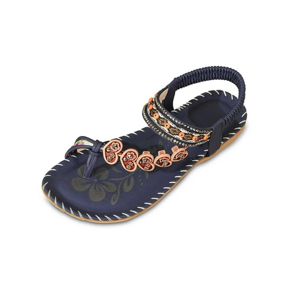 CAIXIA Summer Sandals For Women Women's Flat -On Sandals for Beach Seaside and Casual Comfortable Walking,Navy