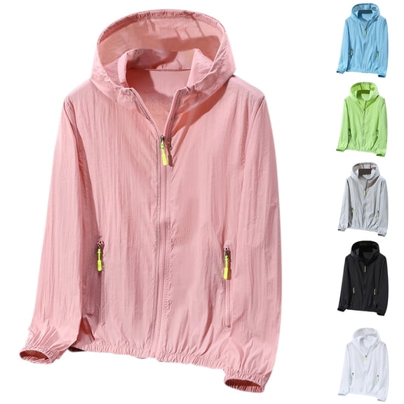 CAIXIA Sun Protection Jackets for Women Long Sleeve Zip Up Hooded Shirts Upf 50+ Jackets for Women Trendy Lightweight Workout Hiking Athletic Shirts Rash Guard