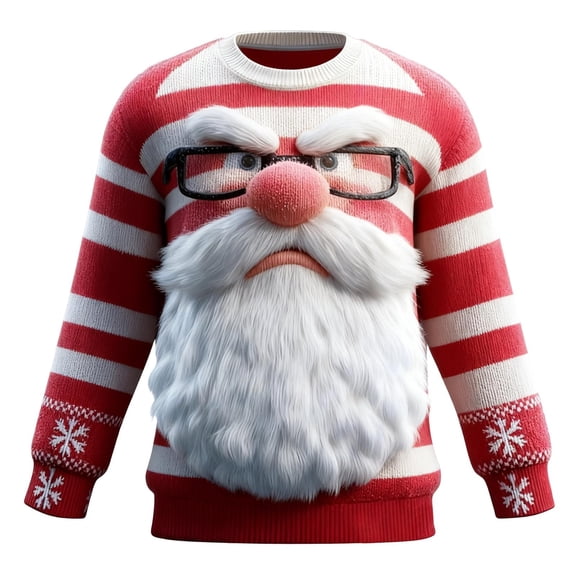 CAIXIA Sweater For Men Christmas Santa Print Long Sleeve Crew Neck Tops Breathable Leisure Autumn Winter Men Pullover Sweater Gifts for Couples,Red