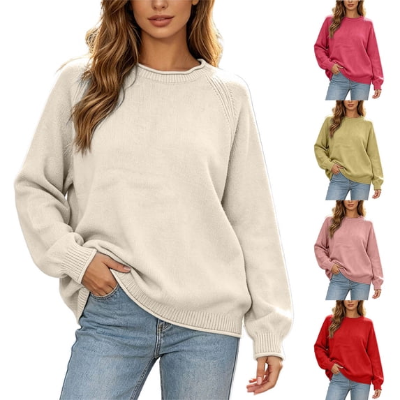 CAIXIA Sweaters For Women Crewneck Long Sleeve Pullover Tops Soft Basic ...