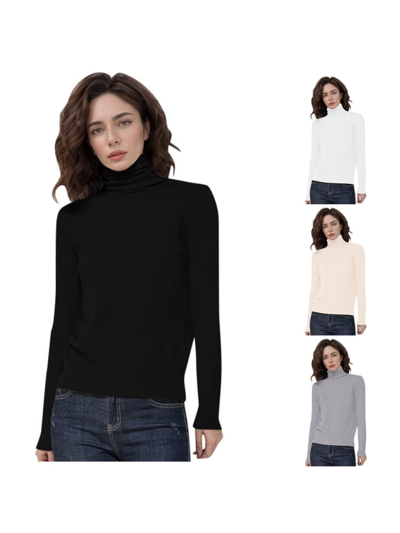 Sweaters For Women Merino Wool Seamless Turtleneck Long Sleeve Pullover Tops Slim Basic Clothes Warm Shirts Work Outfits Fall Winter Clothes,Black