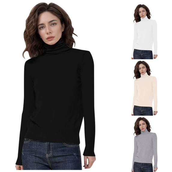 CAIXIA Sweaters For Women Merino Wool Seamless Turtleneck Long Sleeve Pullover Tops Slim Basic Clothes Warm Shirts Work Outfits Fall Winter Clothes,Grey