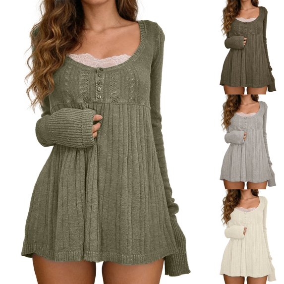 CAIXIA Sweaters For Women Semi Open Front Flared Hem Long Sleeve Pullover Tops Soft Basic Clothes Layering Shirts Work Outfits Fall Winter Clothes,GY2