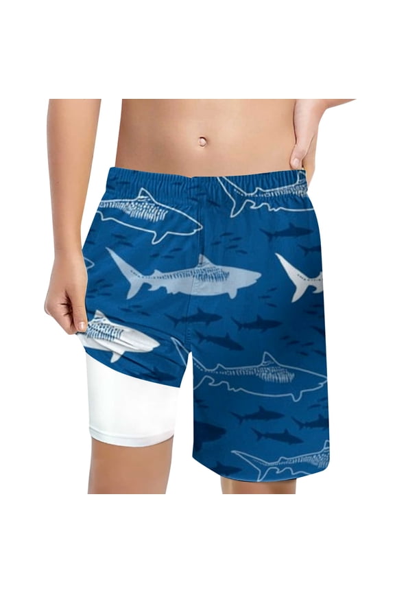 Swim Shorts for Teens Kids with Compression Liner Vintage Bathing Suit Shorts 2 In 1 Printed Toddler Bathing Suit Quickdry Beach Swimwear