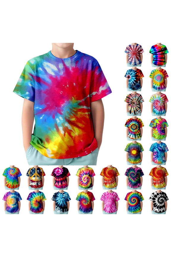 Tie Dye Shirt Kids Boys Girls Tie Dye Shirt Size 4-14 Kids Girl Tie Dye Shirts Short Sleeve Hippie Tshirt