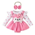 thumbnail image 1 of CAIXIA Toddler Dress Up Clothes Infant Girls Valentine's Day Outfit Long Sleeve Ribbed Heart Print Romper Bodysuit Dress with Headband Newborn Set, 1 of 5