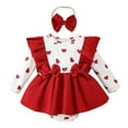 thumbnail image 1 of CAIXIA Toddler Girl Dress Up Infant Girls Valentine's Day Outfit Long Sleeve Ribbed Heart Print Romper Bodysuit Dress with Headband Newborn Set, 1 of 5