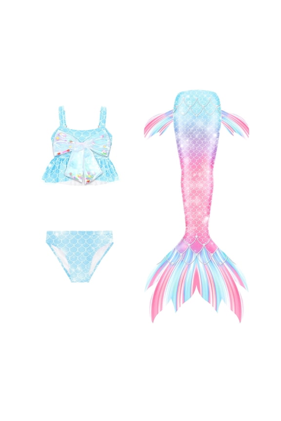 Toddler Swimsuit Girl Frozen Pink Mermaid 3pc Swimsuit Pink Bathing Suit Fish Tail Set Swimwear,12-13 Years