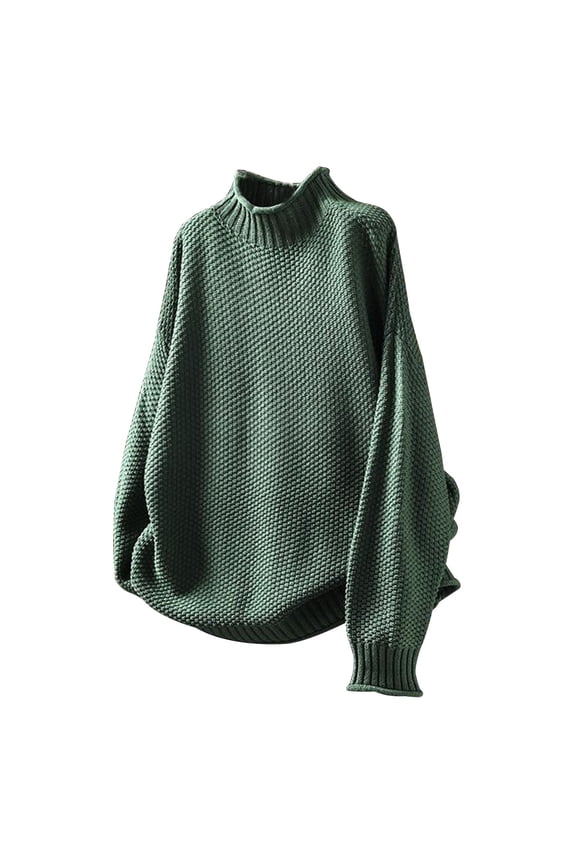 Turtleneck Three-Dimensional Diamond Knitted Sweater, Women's Oversized Turtleneck Sweaters, Retro Loose Pullover