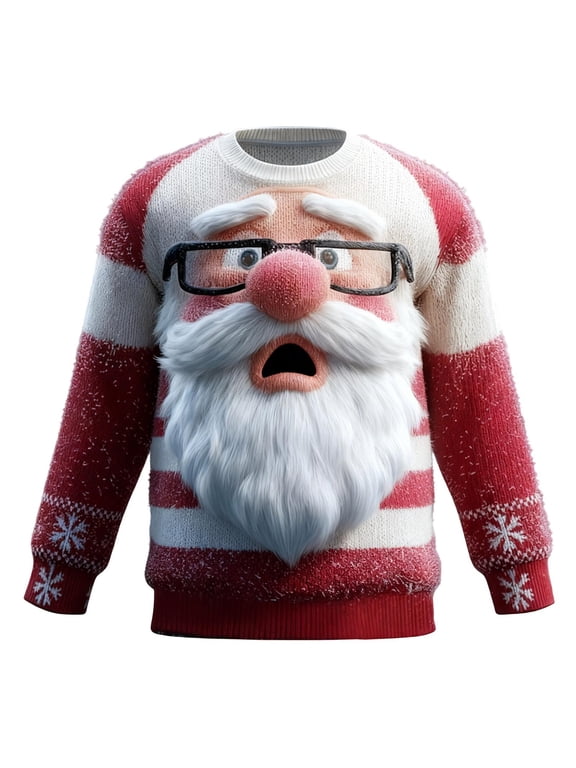 Ugly Christmas Sweater Men Funny Santa Claus Xmas Knit Sweatshirts 3D Graphic Holiday Pullover Sweaters Jumper Unisex Gifts for Couples,Red