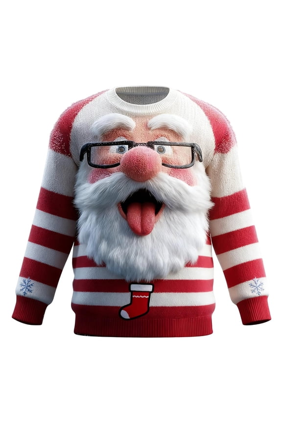 Ugly Christmas Sweater Men Funny Santa Claus Xmas Knit Sweatshirts 3D Graphic Holiday Pullover Sweaters Jumper Unisex Gifts for Couples,Red
