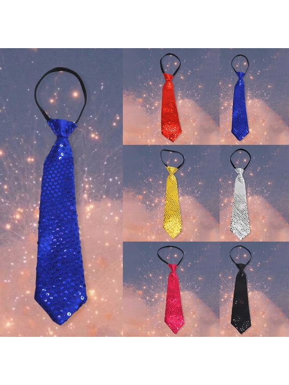 Unisex Sequined Zipper Neck Tie Adjustable Stage Show Evening Party Neckwear