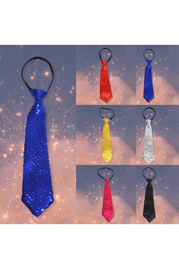 Unisex Sequined Zipper Neck Tie Adjustable Stage Show Evening Party Neckwear