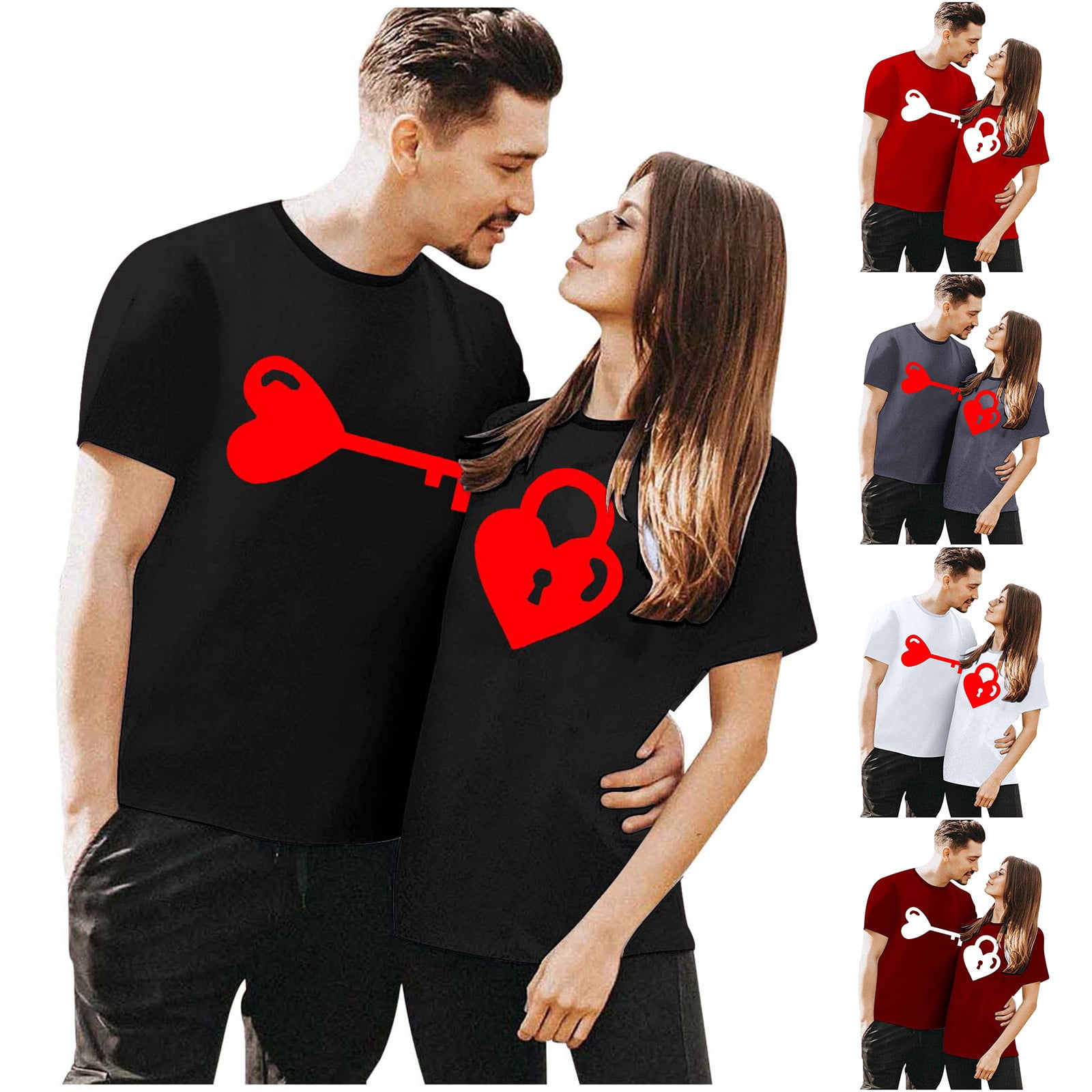 CAIXIA Valentine's Matching Couples Shirts Love Heart Print Graphic ...