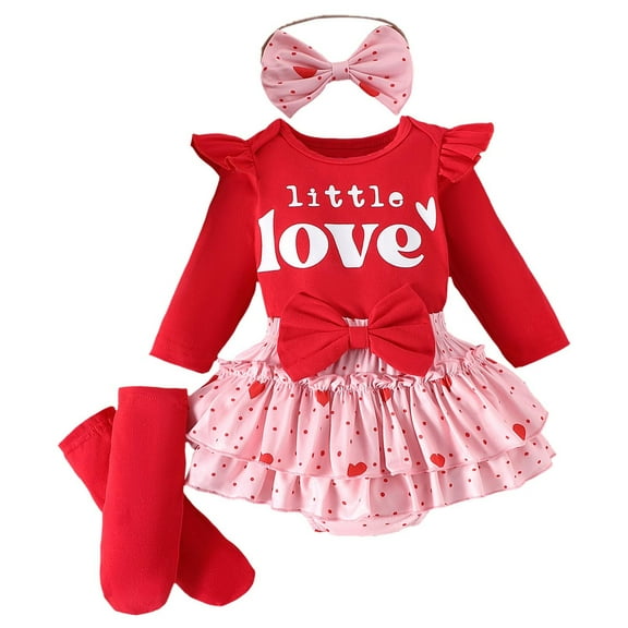CAIXIA Valentines Baby Girl Outfit Newborn Baby Girl Bunny Outfit 4Pcs Set Long Sleeve Romper Bloomers Tulle Tutu Skirt Socks Headband