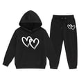 thumbnail image 1 of CAIXIA Valentines Day Girls Clothes 2 Piece Sweatsuit Set Girls Long Sleeve Hooded Sweater and Pants Set with Heart and Letter Print Design for Comfortable Casual Wear,Black, 1 of 3