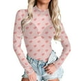 thumbnail image 1 of CAIXIA Valentines Day Women's Long Sleeve Love Print See Through Sheer Mesh Crop Top Tee T Shirts, 1 of 5