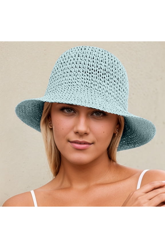 Versatile Retro Woven Handmade Straw Hat with Ruffled Bow, Summer Bucket, Women French Sun Hat Foldable Breathable