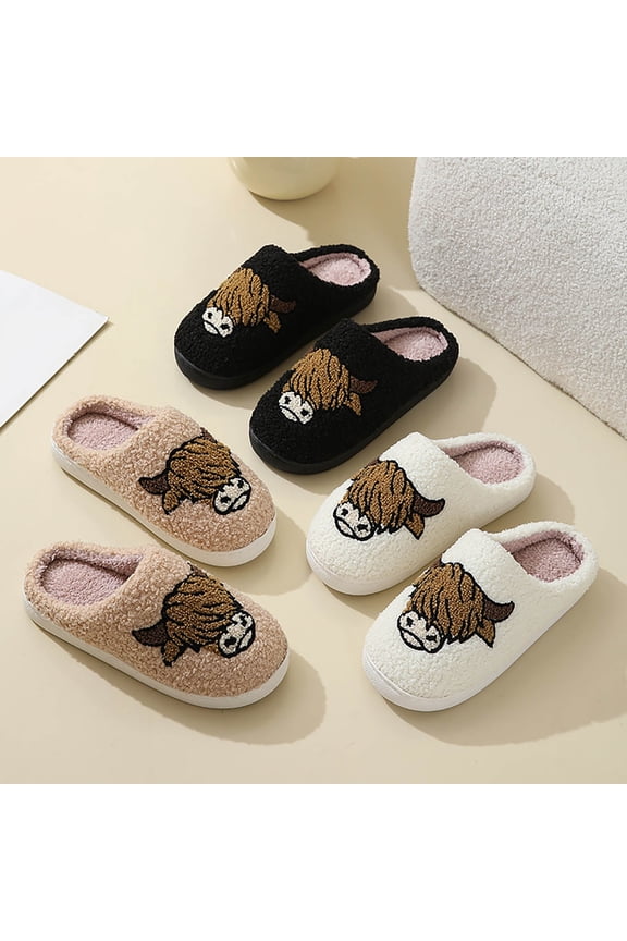 Warm Knit House Slippers for Women Memory Foam Slippers with Arch Support Furry Fleece Lined Slip-On Embroidery Soft Curly Full House Slippers Outdoor Indoor Birthday Gifts