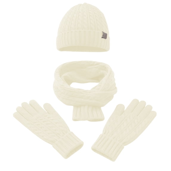 CAIXIA Warm Winter Gloves Hat And Scarf Set Winter Warm Knitted Scarf Hat and Mittens Set Thermal Soft Combo Neck Warmer for Cold Weather