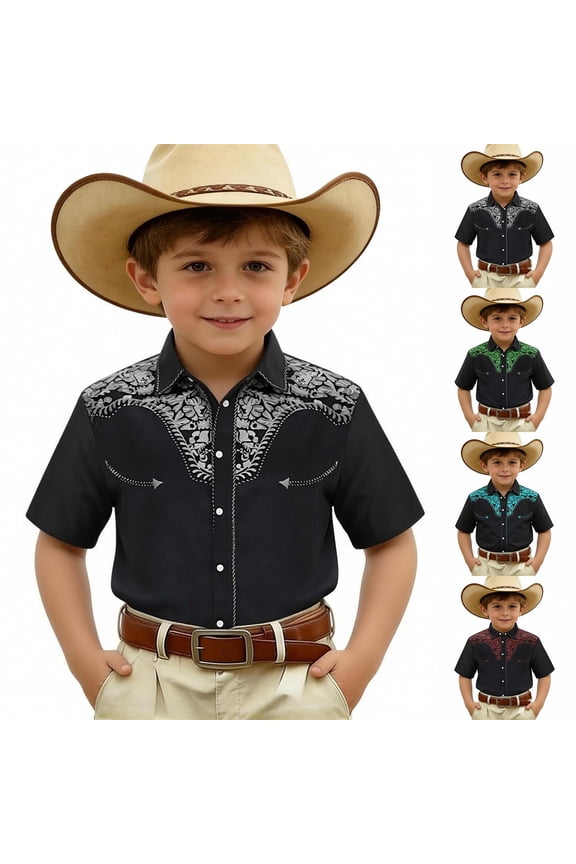 CAIXIA Western Baby Boy Clothes Boys Short Sleeve Western Cowboys Pearl Snap Button Down Shirts