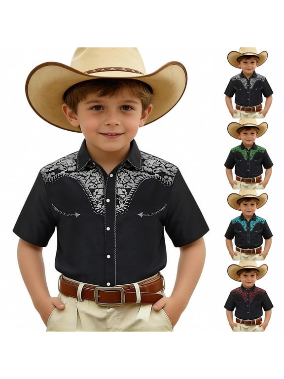 CAIXIA Western Baby Boy Clothes Boys Short Sleeve Western Cowboys Pearl Snap Button Down Shirts