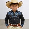 thumbnail image 1 of CAIXIA Western Boys Denim Button Down Shirt girls western shirt Long Sleeve Pearl Snap with Two Flap Pockets, 1 of 4