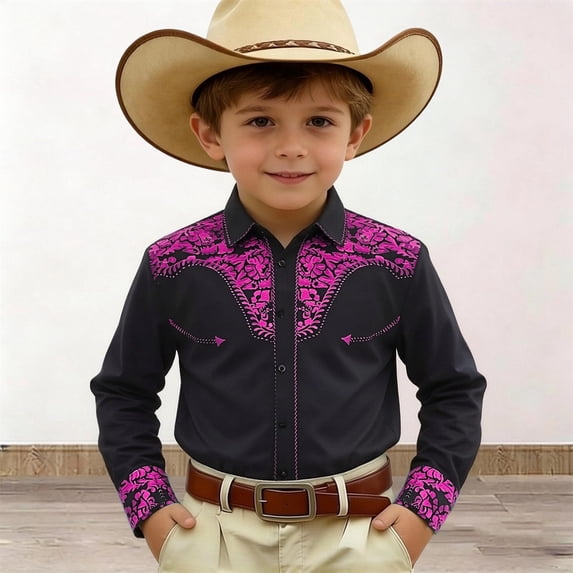 CAIXIA Western Boys Denim Button Down Shirt girls western shirt Long Sleeve Pearl Snap with Two Flap Pockets