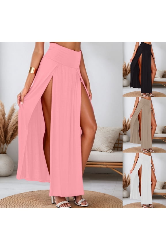 CAIXIA White Long Skirts for Women Straight Solid Color Stretchy Women's Flowy Handkerchief Hemline Midi Skirt